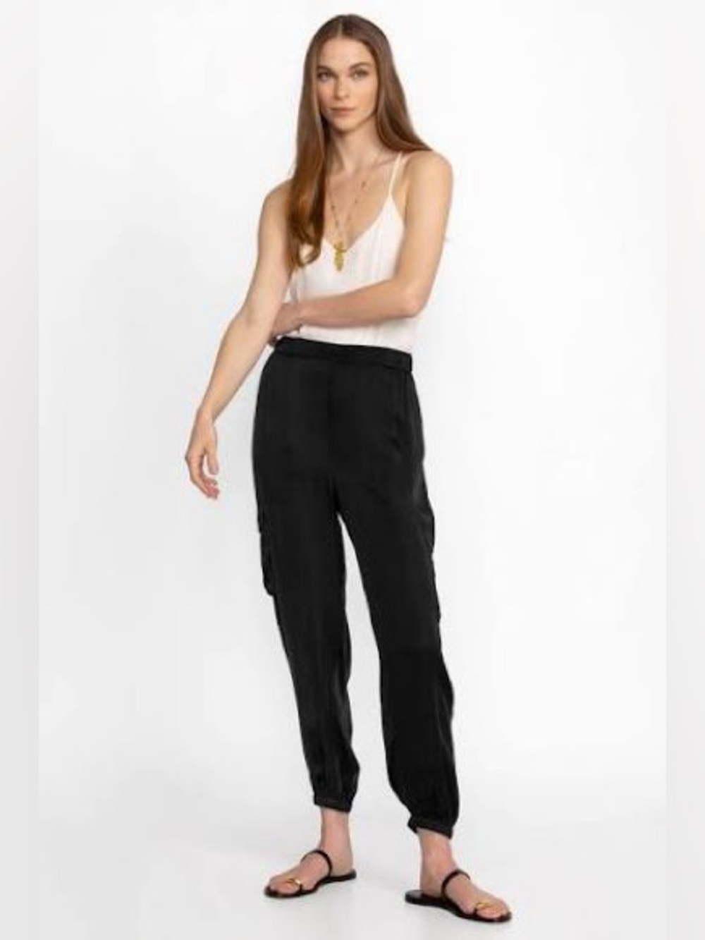 JOHNNY WAS Khay Silky Black Cargo Jogger Pants L